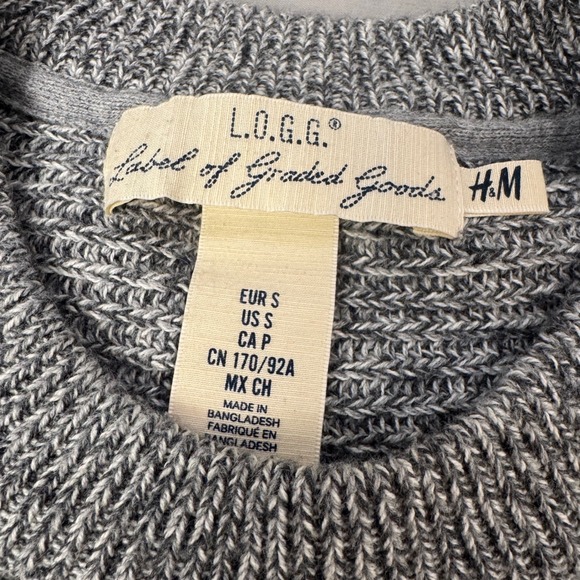 H&M Mens 100% cotton Sweater Textured Gray Crew Neck Long Sleeve Size S - Picture 3 of 7